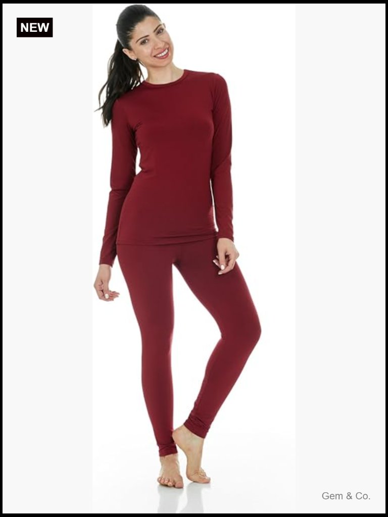 Fleece-Lined Thermal Underwear Set Long Sleeve Crew Neck Base Layer